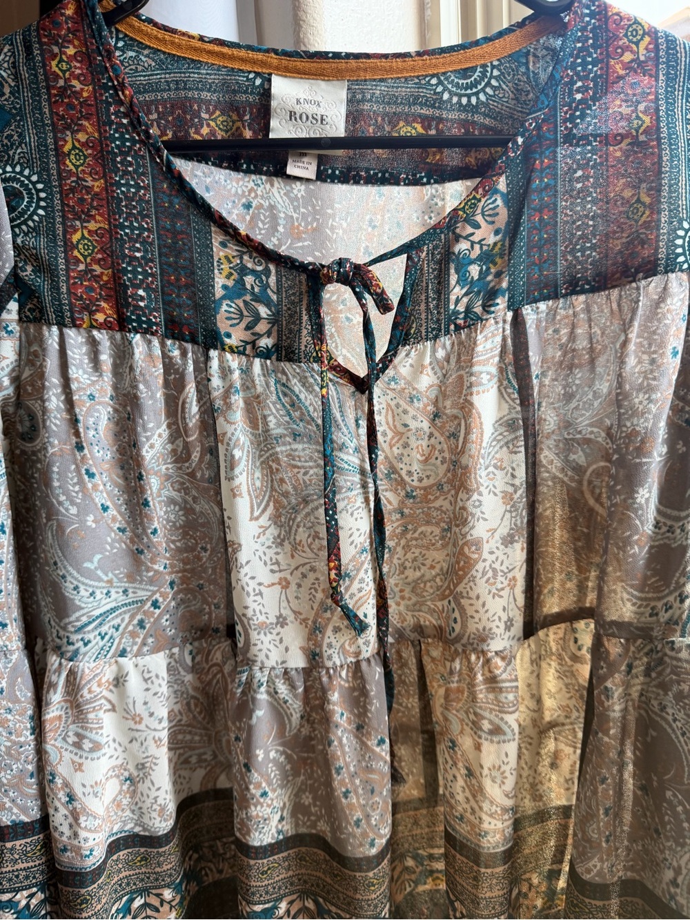Knox Rose Teal and Cream Paisley print boho Tunic blouse - Picture 11 of 17